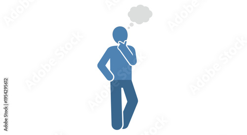 A blue silhouette of a person thinking with a thought bubble overhead