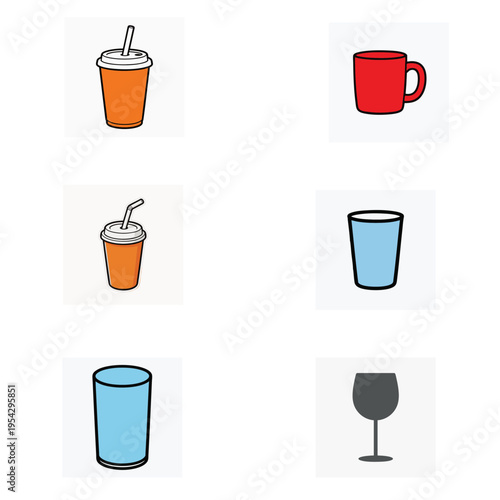 Collection of Drink Containers Cartoon Illustration Set Isolated on White Background