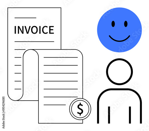 Payment system. Payment highlighted with invoice, receipt, and dollar icon. Payment process person and symbols transactions, billing, financial management. Perfect for fintech, business apps