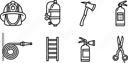 Intl firefighters day icons firefighting tools and equipment