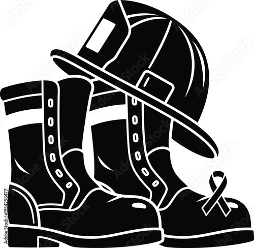 Intl firefighters day tribute firefighter boots and helmet symbol