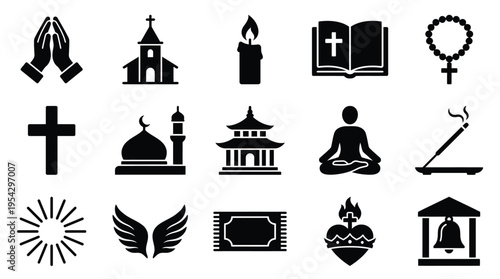Collection of religious and spiritual symbols representing diverse faiths and practices.