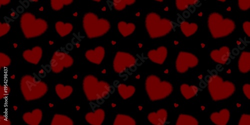 Photos Dramatic seamless pattern of fuzzy red hearts on a solid black background
