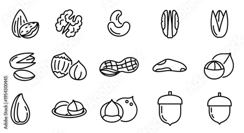 Nuts Line Icon Set, Almond Walnut Pistachio Peanut Cashew Hazelnut Outline Vector Collection