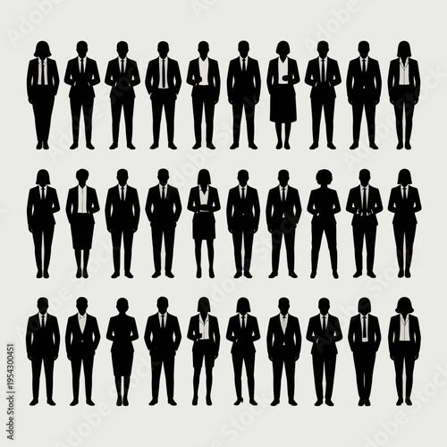 Business people silhouettes, group of standing business men and women , business team standing together
