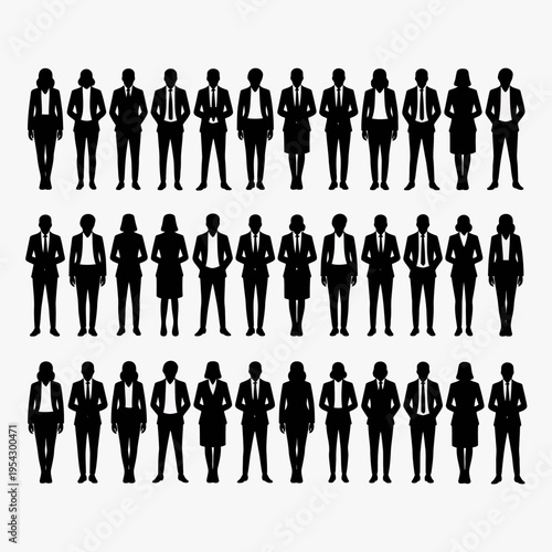 Business people silhouettes, group of standing business men and women , business team standing together
