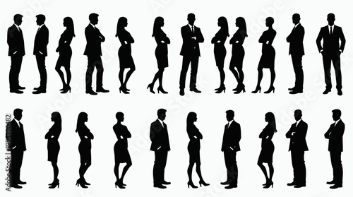 Business people silhouettes, group of standing business men and women , business team standing together
