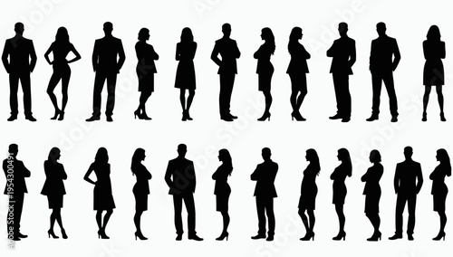 Business people silhouettes, group of standing business men and women , business team standing together
