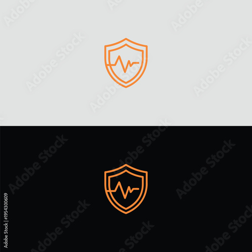 An energetic orange outline shield stylishly frames a complementary orange EKG heartbeat line, denoting vibrant health, active protection, and modern medical care.