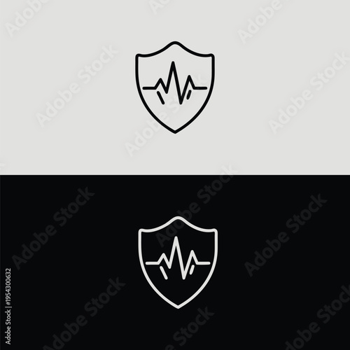 A clean black outline shield confidently encircles a dynamic and erratic EKG heartbeat line, signifying urgent medical monitoring and resilient health protection services.