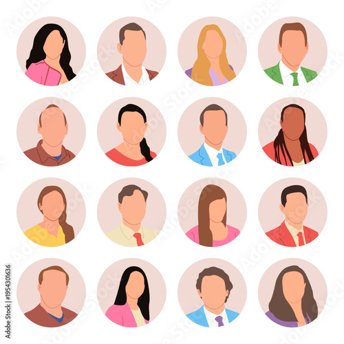 Wallpaper Mural A collection of sixteen circular profile pictures featuring diverse individuals with no visible facial features, dressed in business casual and formal wear Torontodigital.ca