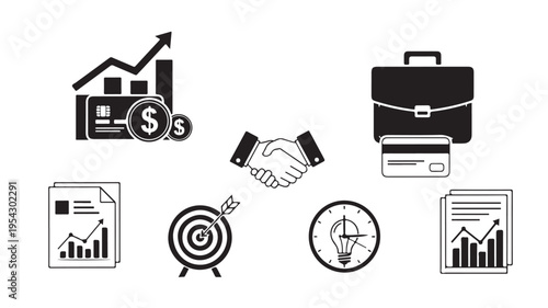 Business Growth Icons  Finance, Target, Success Vector