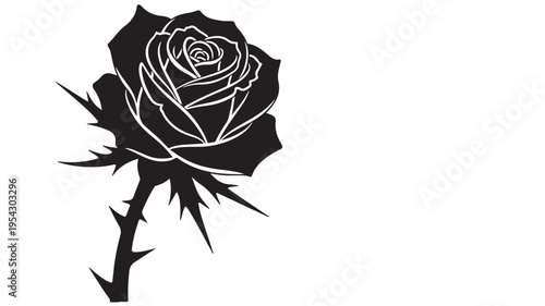Rose Flower Black Silhouette Tattoo Style Design