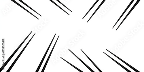 A collection of multiple black chopsticks arranged in a radial pattern pointing towards the center Vector