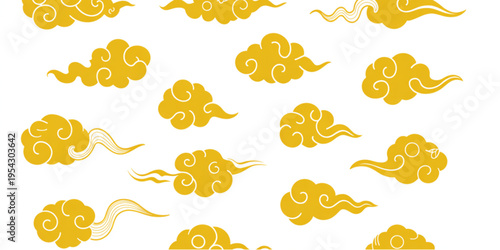 A collection of traditional golden chinese style cloud motifs with swirling and ornate patterns Vector