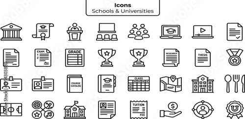 Versatile collection of line icons illustrating modern business communication, online meetings, team collaboration, and office productivity. Essential vector set for digital workspaces
