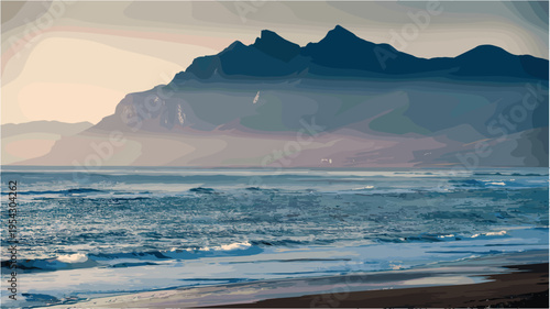 Breathtaking landscape view of a serene mountain range overlooking a c