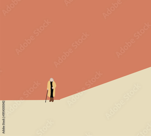 Stylish seniors wearing yellow cloth with walking cane for mobility assistance on city street. Retirement lifestyle. 
