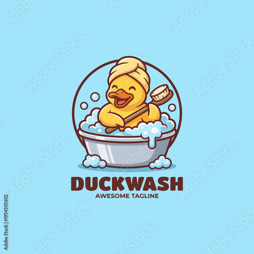 A cheerful duck enjoying a bubbly bath in a tub with a joyful expression captures the essence of relaxation and fun, making it perfect for playful branding and children's themes.