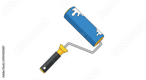 A classic blue paint roller with a yellow and black handle, ready for home renovation or DIY projects