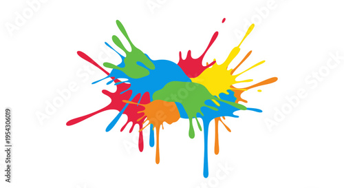 Expressive array of bright paint splashes and drips in a dynamic, artistic composition, ideal for creative design elements and vibrant backgrounds