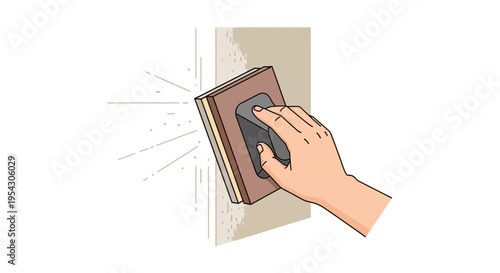 Graphic depiction of a hand diligently using a sander to create a smooth finish on a wall, representing essential tasks in home renovation and repair projects