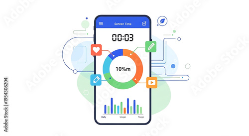 A smartphone screen displaying a screen time tracker app with a colorful interface