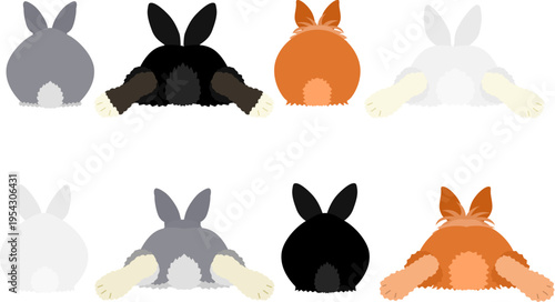 various 4 rabbits rear view set