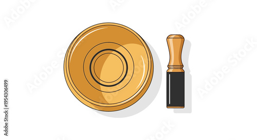 Illustration of traditional game pieces, a golden circular disc and a matching cylindrical component, perfect for tabletop leisure, strategic play, and competitive fun