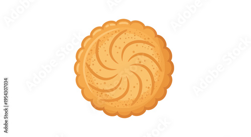 A close-up view of a delicious, golden-brown round cookie with a swirling pattern embossed on its surface, perfect for a sweet treat
