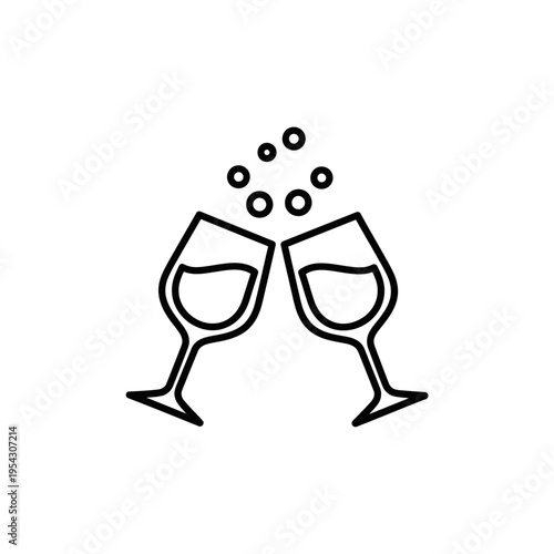 Two wine glasses clinking, celebrating with bubbles, toast, party, cheers, celebration, happy