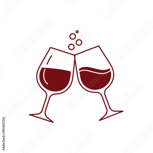 Two wine glasses clinking, red wine toast, celebration, cheers, party, anniversary, romantic dinner