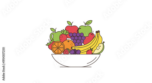 A vibrant, overflowing bowl of assorted fresh fruits, showcasing a healthy and colorful assortment of nature's bounty