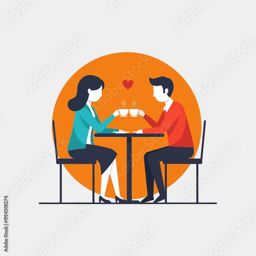 Couple enjoying coffee date in cafe, romantic moment with heart symbol