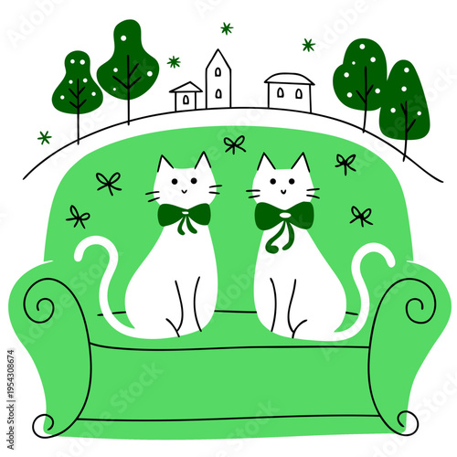 Two Cute Cats on Sofa Illustration