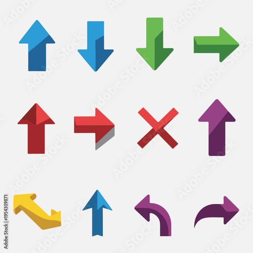 A set of colorful, flat-design arrows, including curved and angled