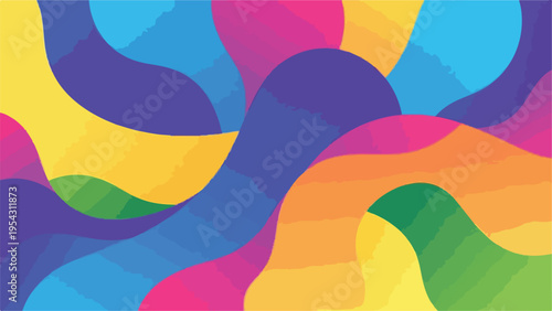 A vibrant abstract composition with flowing, overlapping colorful shapes