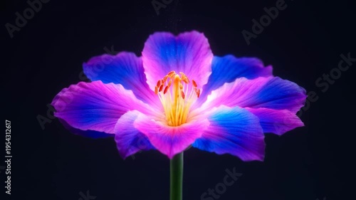 Beautiful blue and purple flower opening in stunning ultraviolet light, expressing new life, growth, and natural beauty