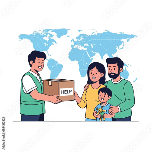 Charity donation to family worldwide, humanitarian aid, helping people with help box