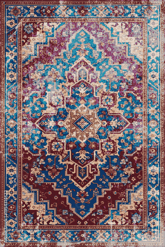 Folk style traditional printed Carpet with trending colors and texture in high resolution
