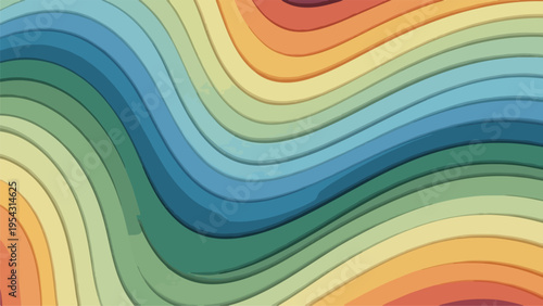 Abstract artwork features flowing, layered bands of color creating depth