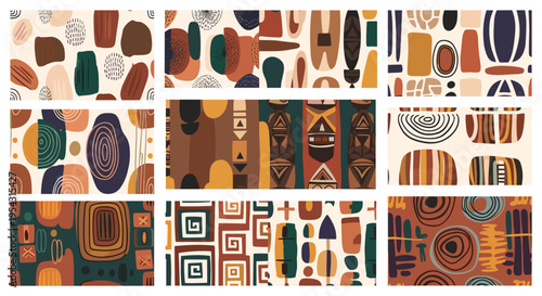Abstract mid century modern patterns collage featuring organic shapes