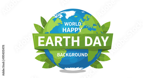World happy earth day banner with globe and green leaves environmental protection