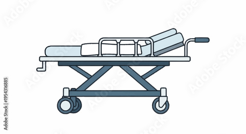 Hospital stretcher with safety railings.