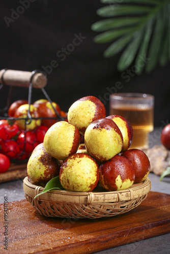 Fresh Jujube Fruits in Wicker Basket Still Life Photography