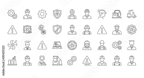 Collection of simple line icons depicting people and activities in a playful scene set.