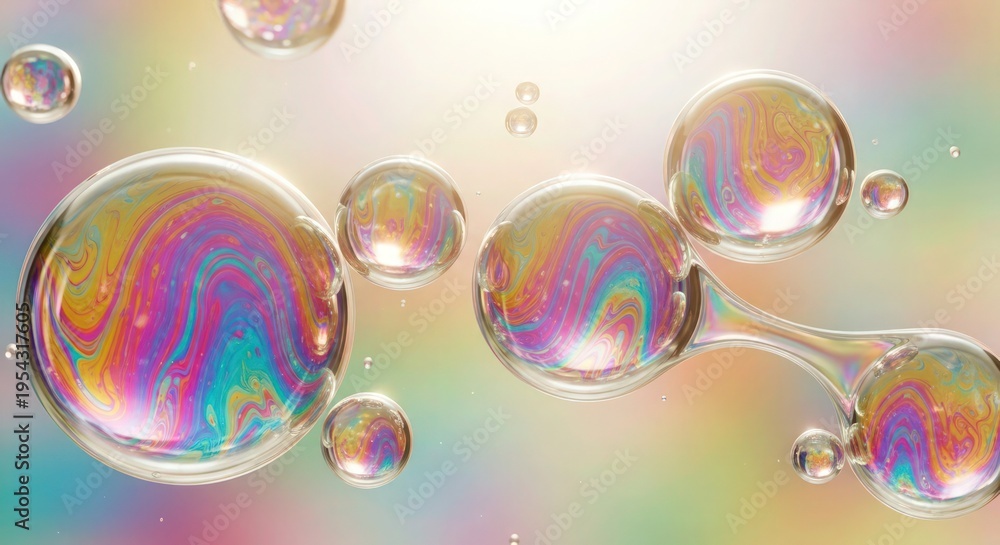 Fototapeta premium A close-up view of iridescent bubbles floating in mid-air with a colorful background