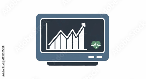 A computer screen displaying a graph with an upward trend and a green tree.