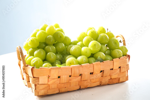 Fresh Green Grapes in Wicker Basket Studio Still Life Photography