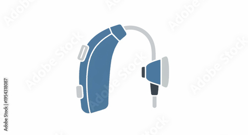 A blue behind-the-ear hearing aid device.